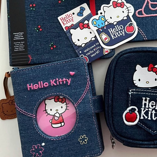 hellokitty denim loose-leaf journal book M5 notebook, stylish and trendy, perfect for students.