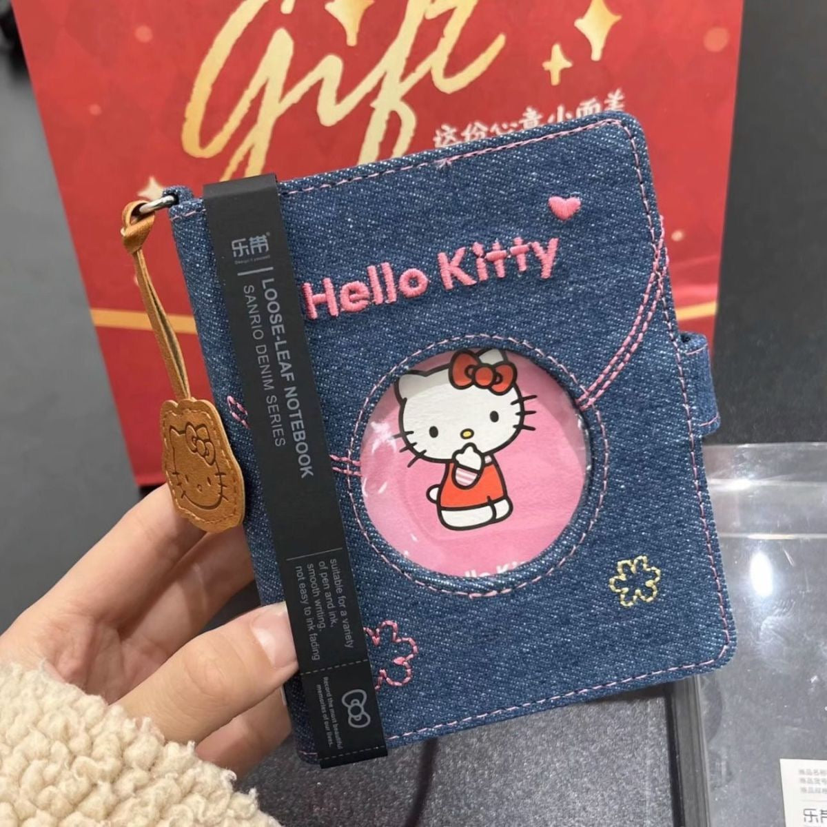 hellokitty denim loose-leaf journal book M5 notebook, stylish and trendy, perfect for students.