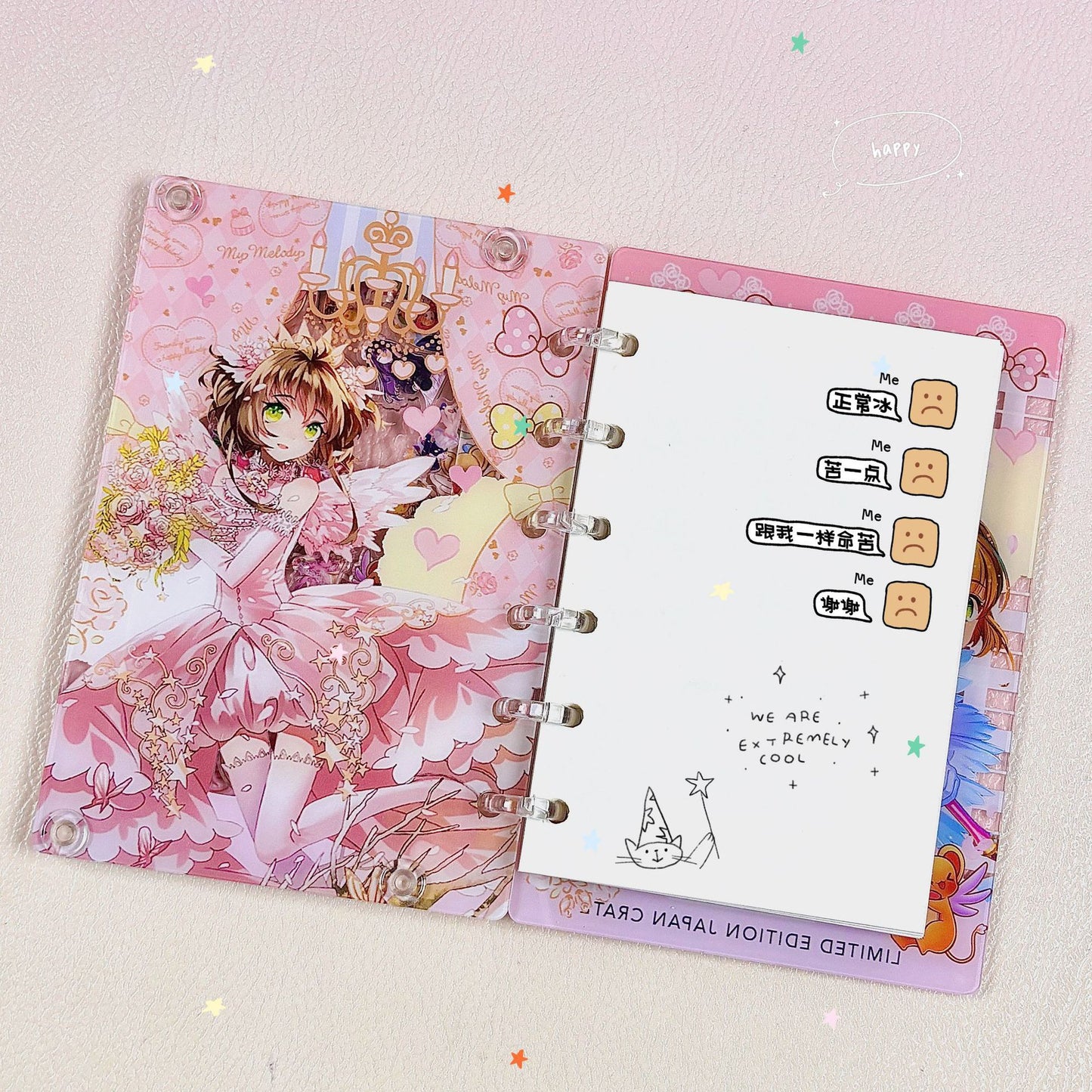 Japanese-style cartoon A7 loose-leaf notebook/shaker notebook/notebook with cute feminine design and high visual appeal for anime enthusiasts/students/acrylic products