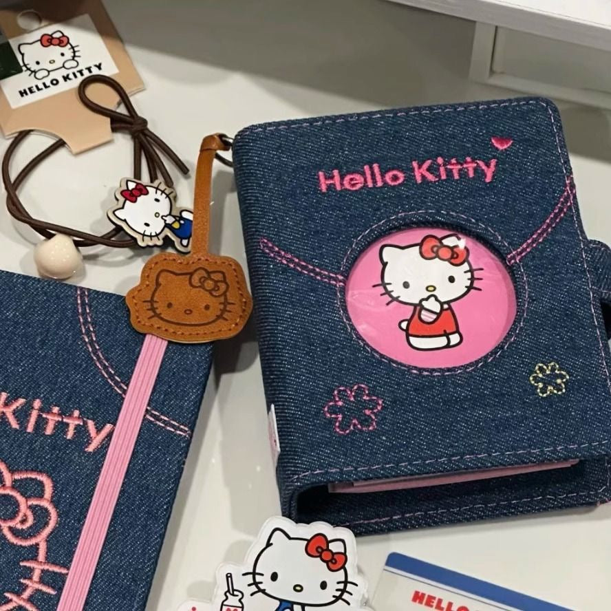 hellokitty denim loose-leaf journal book M5 notebook, stylish and trendy, perfect for students.